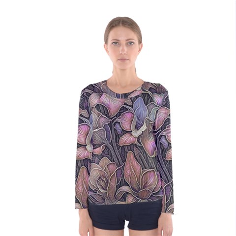 Flowers Iris Plant Women s Long Sleeve T-shirt by pakminggu