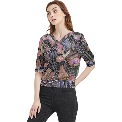 Flowers Iris Plant Quarter Sleeve Blouse by pakminggu