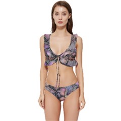 Flowers Iris Plant Low Cut Ruffle Edge Bikini Set