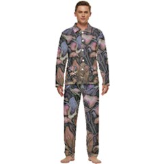 Flowers Iris Plant Men s Long Sleeve Velvet Pocket Pajamas Set