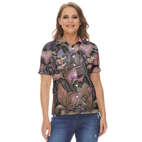 Flowers Iris Plant Women s Short Sleeve Double Pocket Shirt by pakminggu