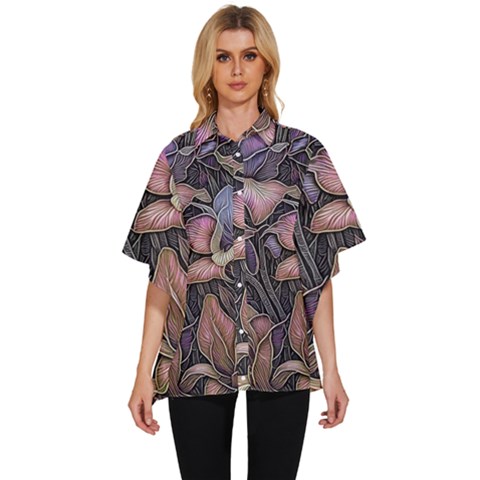 Flowers Iris Plant Women s Batwing Button Up Shirt by pakminggu