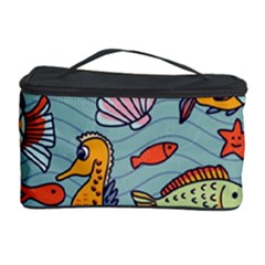 Cartoon Underwater Seamless Pattern With Crab Fish Seahorse Coral Marine Elements Cosmetic Storage Case