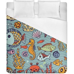 Cartoon Underwater Seamless Pattern With Crab Fish Seahorse Coral Marine Elements Duvet Cover (california King Size) by uniart180623