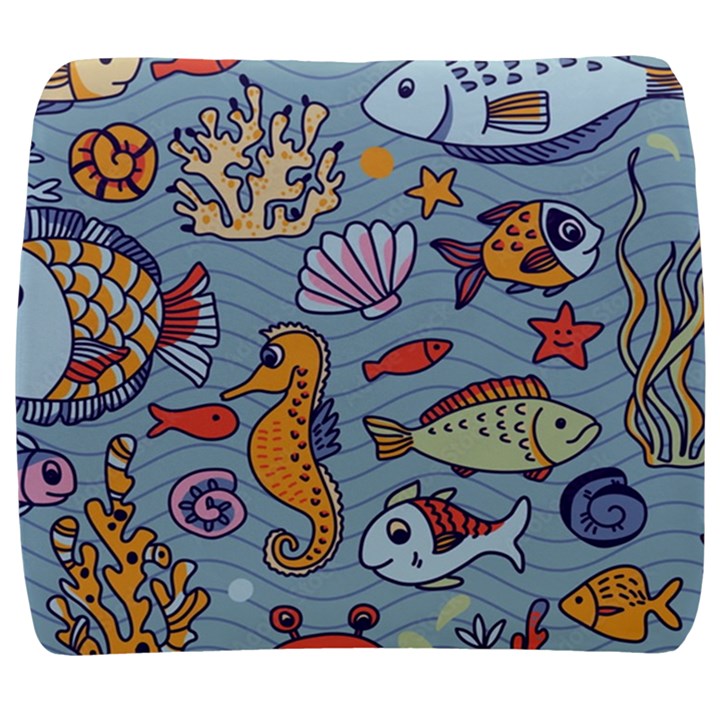 Cartoon Underwater Seamless Pattern With Crab Fish Seahorse Coral Marine Elements Back Support Cushion