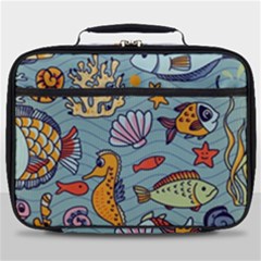 Cartoon Underwater Seamless Pattern With Crab Fish Seahorse Coral Marine Elements Full Print Lunch Bag