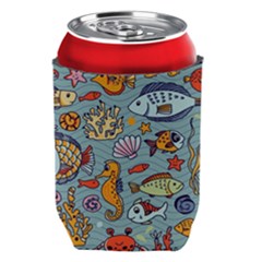 Cartoon Underwater Seamless Pattern With Crab Fish Seahorse Coral Marine Elements Can Holder