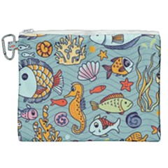 Cartoon Underwater Seamless Pattern With Crab Fish Seahorse Coral Marine Elements Canvas Cosmetic Bag (xxl) by uniart180623