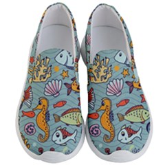 Cartoon Underwater Seamless Pattern With Crab Fish Seahorse Coral Marine Elements Men s Lightweight Slip Ons