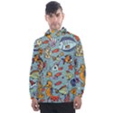 Cartoon Underwater Seamless Pattern With Crab Fish Seahorse Coral Marine Elements Men s Front Pocket Pullover Windbreaker View1