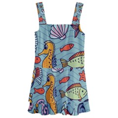 Cartoon Underwater Seamless Pattern With Crab Fish Seahorse Coral Marine Elements Kids  Layered Skirt Swimsuit