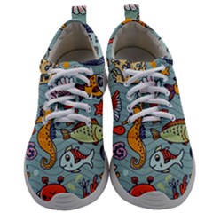 Cartoon Underwater Seamless Pattern With Crab Fish Seahorse Coral Marine Elements Mens Athletic Shoes