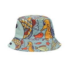 Cartoon Underwater Seamless Pattern With Crab Fish Seahorse Coral Marine Elements Inside Out Bucket Hat