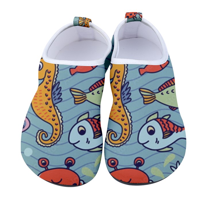 Cartoon Underwater Seamless Pattern With Crab Fish Seahorse Coral Marine Elements Women s Sock-Style Water Shoes