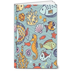 Cartoon Underwater Seamless Pattern With Crab Fish Seahorse Coral Marine Elements 8  X 10  Hardcover Notebook