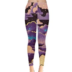 Fluffy Clouds Night Sky Everyday Leggings  by uniart180623