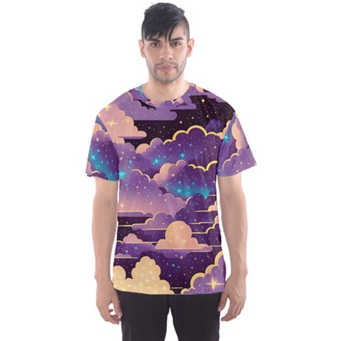 Fluffy Clouds Night Sky Men s Sport Mesh T-shirt by uniart180623