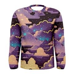 Fluffy Clouds Night Sky Men s Long Sleeve T-shirt by uniart180623