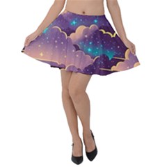 Fluffy Clouds Night Sky Velvet Skater Skirt by uniart180623