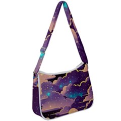 Fluffy Clouds Night Sky Zip Up Shoulder Bag by uniart180623