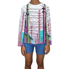 Poles Wires Kids  Long Sleeve Swimwear