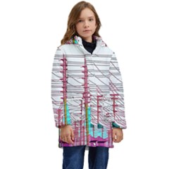 Poles Wires Kids  Hooded Longline Puffer Jacket by uniart180623