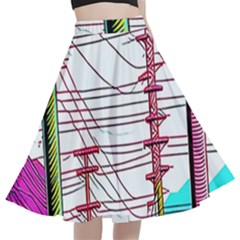 Poles Wires A-line Full Circle Midi Skirt With Pocket