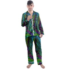 Spectral Forest Nature Men s Long Sleeve Satin Pajamas Set