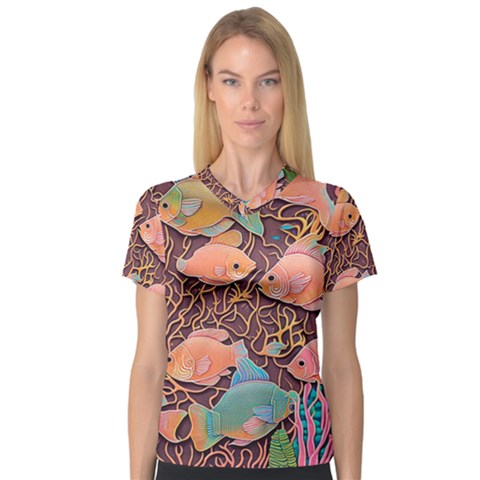 Tropical Fish V-neck Sport Mesh T-shirt by uniart180623