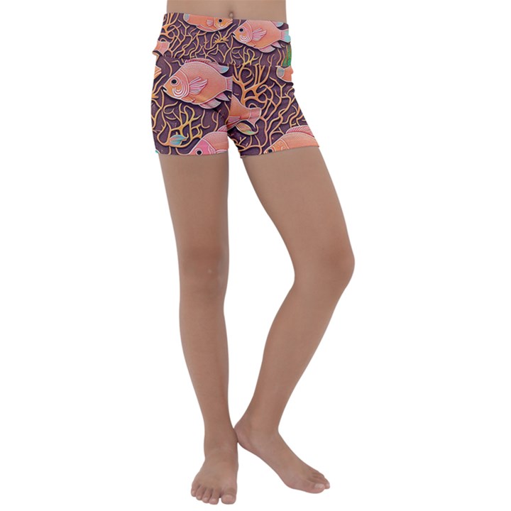 Tropical Fish Kids  Lightweight Velour Yoga Shorts