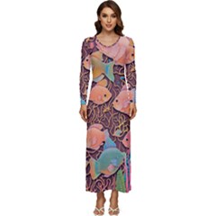 Tropical Fish Long Sleeve Longline Maxi Dress by uniart180623