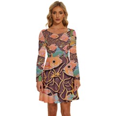 Tropical Fish Long Sleeve Wide Neck Velvet Dress by uniart180623