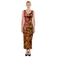 Red And Yellow Ivy  Fitted Maxi Dress by okhismakingart