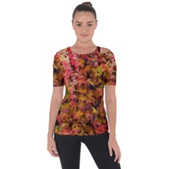 Red And Yellow Ivy  Shoulder Cut Out Short Sleeve Top by okhismakingart