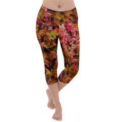 Red And Yellow Ivy  Lightweight Velour Capri Yoga Leggings by okhismakingart