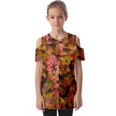 Red And Yellow Ivy  Fold Over Open Sleeve Top by okhismakingart