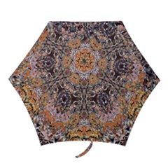 Ochre On Pink Arabesque Mini Folding Umbrellas by kaleidomarblingart