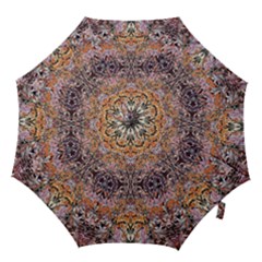 Ochre On Pink Arabesque Hook Handle Umbrellas (small) by kaleidomarblingart