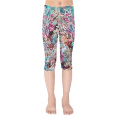 Pink Petals Blend Kids  Capri Leggings  by kaleidomarblingart