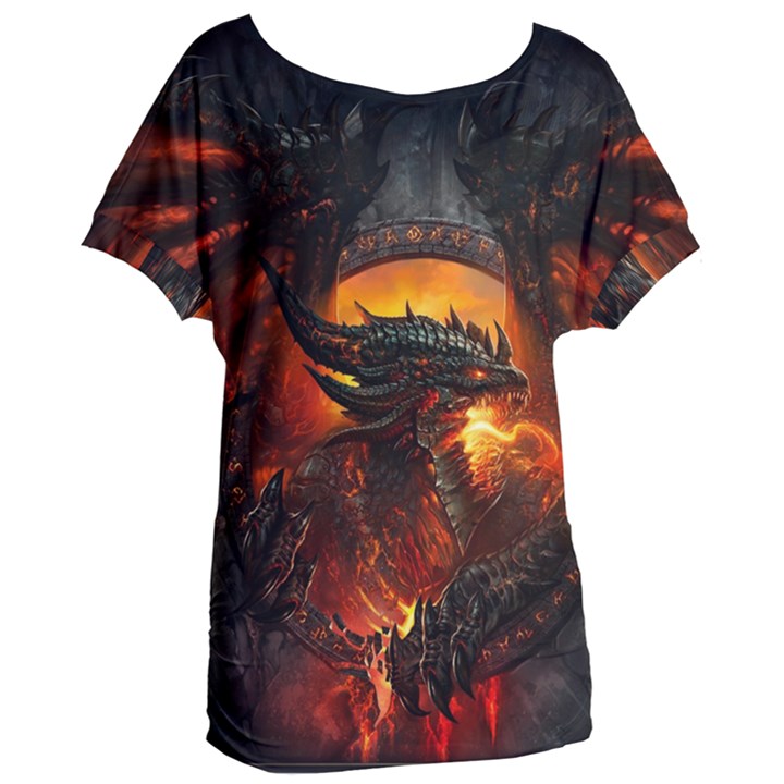 Dragon Art Fire Digital Fantasy Women s Oversized T-Shirt