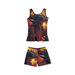 Dragon Art Fire Digital Fantasy Kids  Boyleg Swimsuit by Bedest