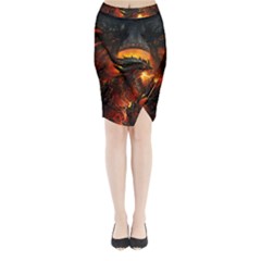 Dragon Art Fire Digital Fantasy Midi Wrap Pencil Skirt by Bedest