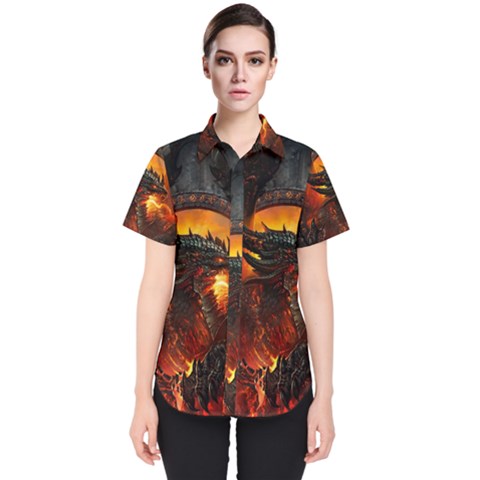 Dragon Art Fire Digital Fantasy Women s Short Sleeve Shirt by Bedest