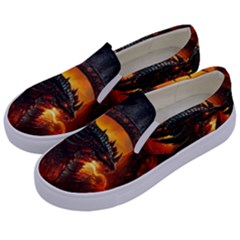 Dragon Art Fire Digital Fantasy Kids  Canvas Slip Ons