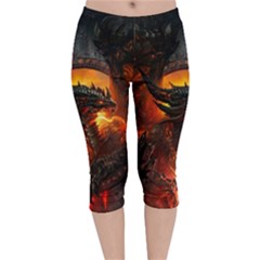 Dragon Art Fire Digital Fantasy Velvet Capri Leggings  by Bedest