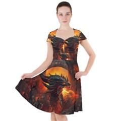 Dragon Art Fire Digital Fantasy Cap Sleeve Midi Dress