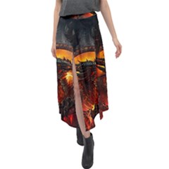 Dragon Art Fire Digital Fantasy Velour Split Maxi Skirt by Bedest