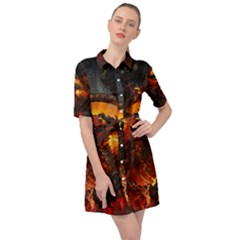 Dragon Art Fire Digital Fantasy Belted Shirt Dress by Bedest