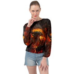 Dragon Art Fire Digital Fantasy Banded Bottom Chiffon Top