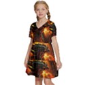 Dragon Art Fire Digital Fantasy Kids  Short Sleeve Tiered Mini Dress View2